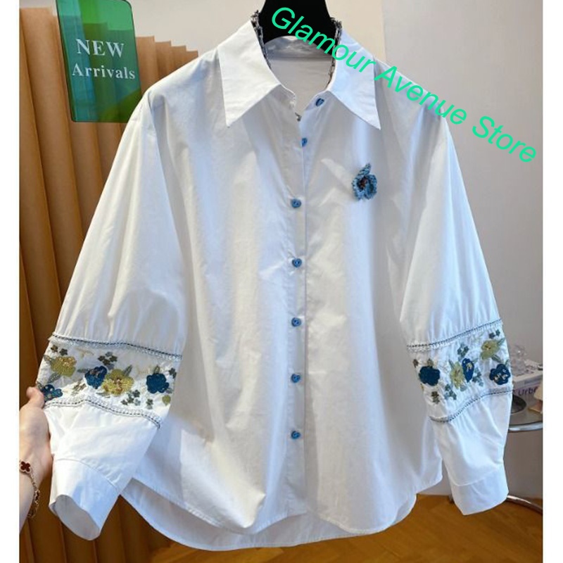 Good Floral & Wedding Decor Supply - French luxury high-grade white embroidered shirt