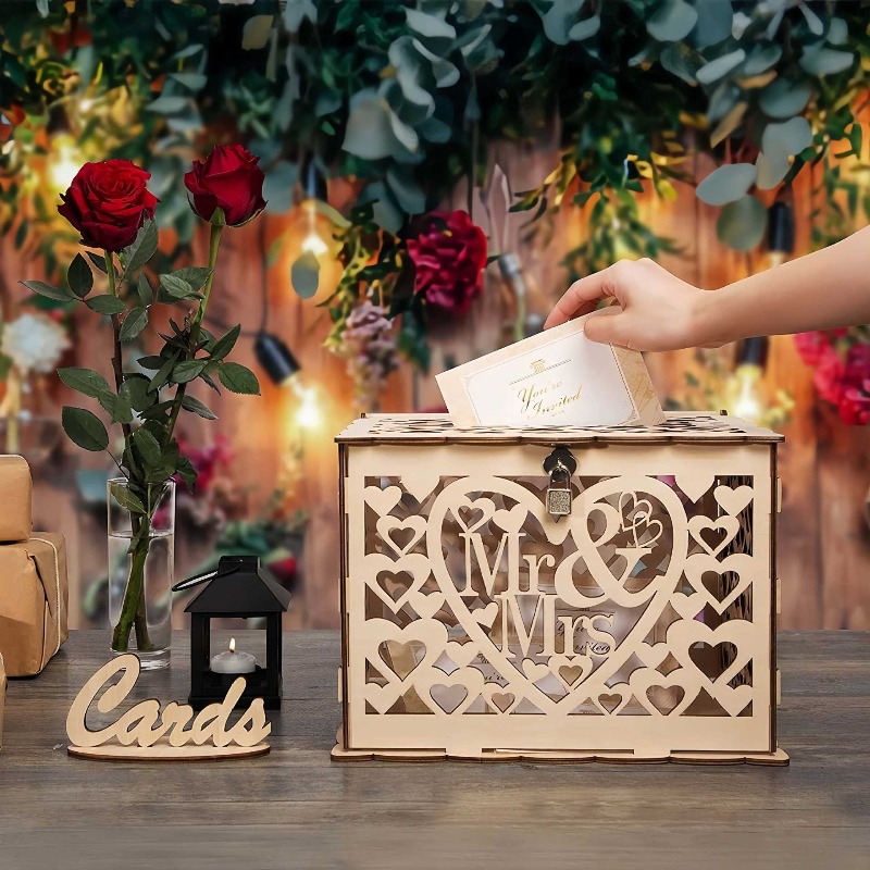 DIY Wooden Mr. & Mrs. Wedding  - огляд і ціна Wedding Card Box