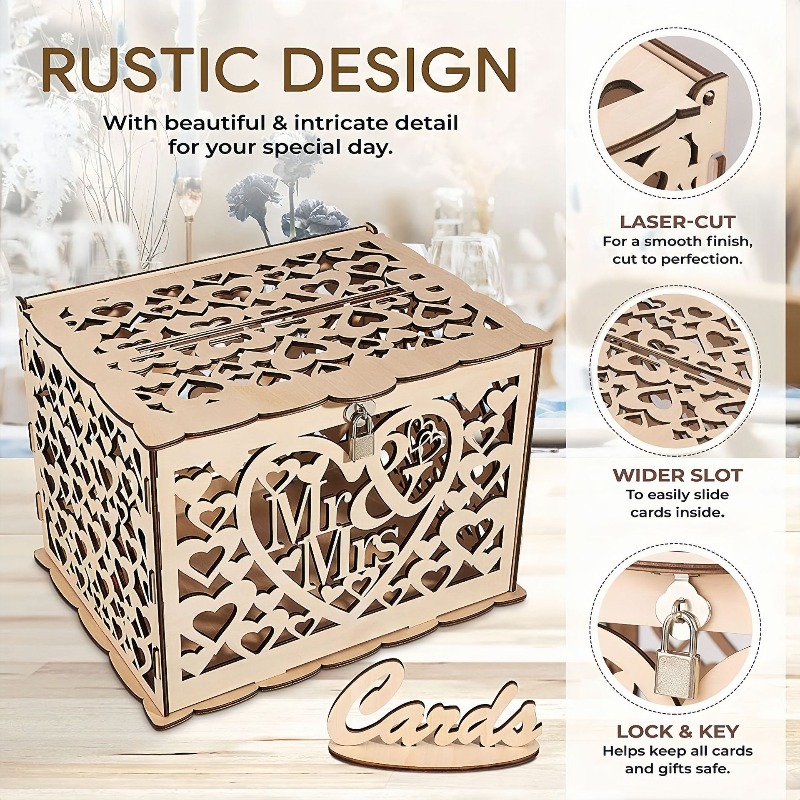DIY Wooden Mr. & Mrs. Wedding  - огляд і ціна Wedding Card Box