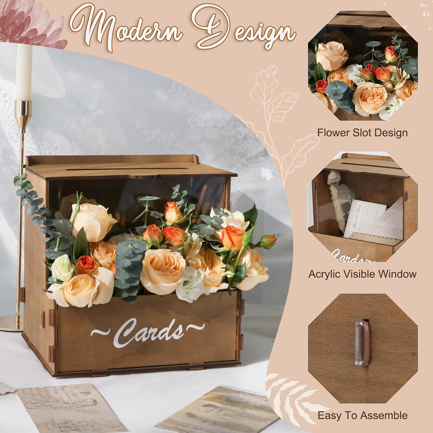 Wood Wedding Card Box with Flo - огляд і ціна Wedding Card Box